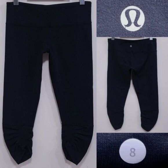 Lululemon Wunder Under Crop 8 Medium Woman's Ruffle Skinny Capri Black Leggings - Picture 1 of 8